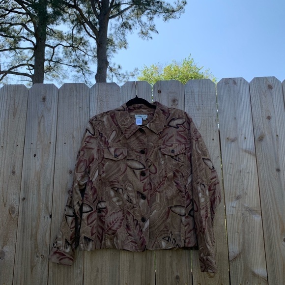 Coldwater Creek Brown Floral Denim Petite Jacket petite XL metallic boho button - Picture 3 of 7